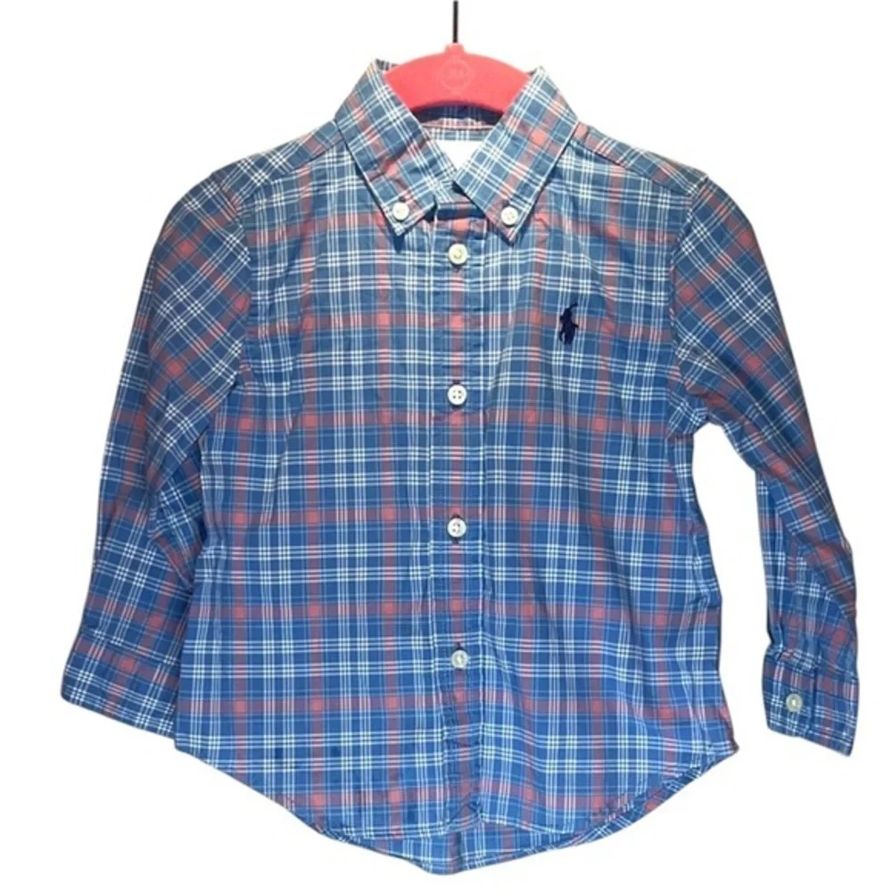 Ralph Lauren Baby Boy’s Preppy Plaid Cotton Button Down Shirt Size 18 Months